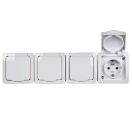 Розетка 4-м ОП Гермес Plus РСб24-3-ГПБб 16А IP54 с заземл. с крышкой бел. IEK ERMP42-K01-16-54-EC