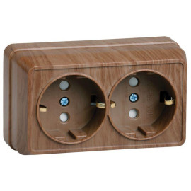 Розетка 2-м ОП Октава РСш22-3-ОД 16А IP20 с заземл. защ. шторки дуб GENERICA ERO24-K04-16-DC