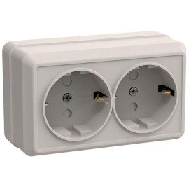 Розетка 2-м ОП Октава РСш22-3-ОКм 16А IP20 с заземл. защ. шторки крем. GENERICA ERO24-K33-16-DC