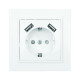 Розетка 1-м СП Минск 16А IP20 с заземл. защ. шторки с 2-мя заряд. устройствами USB 2.1А бел. EKF ERR16-028-100-2USB