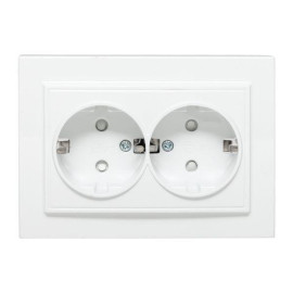 Розетка 2-м СП Минск 16А IP20 с заземл. защ. шторки бел. Basic EKF ERR16-128-100
