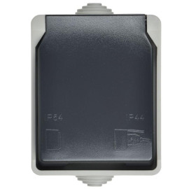 Розетка 1-м ОП Форс РСб20-3-ФСр 16А IP54 с заземл. с крышкой сер. IEK ERS12-K03-16-54-DC