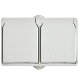 Розетка 2-м ОП Форс РСб22-3-ФБ 16А IP54 с заземл. защ. шторки бел. IEK ERS22-K01-16-54-DC