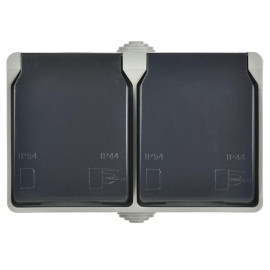 Розетка 2-м ОП Форс РСб22-3-ФСр 16А IP54 с заземл. с крышкой сер. IEK ERS22-K03-16-54-DC