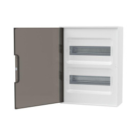 Щиток настенный Фрейм (FRAME) 24мод. с тонированной дверцей с шин. PEN 2шт 8 отверст. + 2шт 6 отверст. бел. DKC F24W1WD