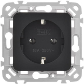 Розетка СП FLITE РС11-1-ФлЧ 16А с заземл. без защ. шторок безвинтовое крепление механизм черн. IEK FI-R11-16-1-K02