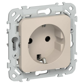 Розетка СП FLITE РС11-1-ФлЛ 16А с заземл. без защ. шторок безвинтовое крепление механизм льняной IEK FI-R11-16-1-K88