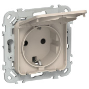 Розетка СП FLITE РСшкр11-1-44-ФлЛ 16А IP44 с заземл. с защ. шторками и крышкой безвинтовое крепление механизм льняной IEK FI-R16-16-1-44-K88
