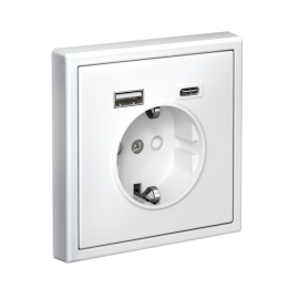 Розетка ArtGallery 16А с 2-мя заряд. устройствами USB A+C 5В/2.4А/3А 2х5В/1.5А механизм бел. SE GAL000132