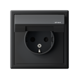 Розетка ArtGallery 16А IP44 с заземл. защ. шторки с крышкой механизм карбон SE GAL441046
