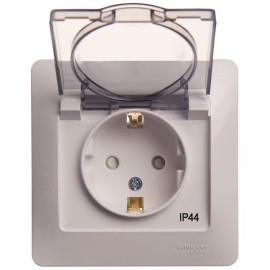 Розетка 1-м СП Glossa 16А IP44 с заземл. защ. шторки с крышкой в сборе бел. SE GSL000148