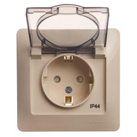 Розетка 1-м СП Glossa 16А IP44 с заземл. защ. шторки с крышкой в сборе беж. SE GSL000248