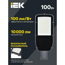 Светильник светодиодный ДКУ 1002-100Д 5000К IP65 уличный консольный сер. IEK LDKU0-1002-100-5000-K03