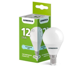 Лампа светодиодная G45 12Вт шар 6500К E14 230В GENERICA LL-G45-12-230-65-E14-G