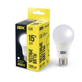 Лампа светодиодная 15Вт A60 грушевидная 4000К нейтр. бел. E27 230В IEK LLE-A60-15-230-40-E27
