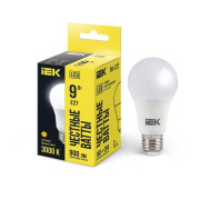 Лампа светодиодная A60 9Вт грушевидная 3000К тепл. бел. E27 810лм 230-240В IEK LLE-A60-9-230-30-E27