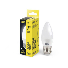 Лампа светодиодная 7Вт C35 свеча 4000К нейтр. бел. E27 230В IEK LLE-C35-7-230-40-E27