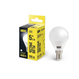 Лампа светодиодная G45 5Вт шар 4000К нейтр. бел. E14 450лм 230-240В IEK LLE-G45-5-230-40-E14