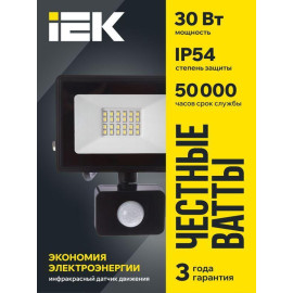 Прожектор светодиодный СДО 06-30Д 6500К IP54 с ДД черн. IEK LPDO602-30-65-K02