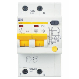 Выключатель автоматический дифференциального тока 2п C 6А 10мА тип AC 4.5кА АД-12 KARAT IEK MAD10-2-006-C-010