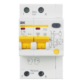 Выключатель автоматический дифференциального тока 2п C 16А 10мА тип AC 4.5кА АД-12 KARAT IEK MAD10-2-016-C-010