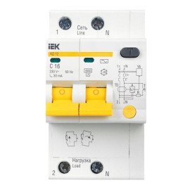 Выключатель автоматический дифференциального тока 2п C 16А 30мА тип AC 4.5кА АД-12 KARAT IEK MAD10-2-016-C-030
