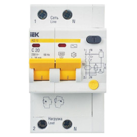 Выключатель автоматический дифференциального тока 2п C 20А 30мА тип AC 4.5кА АД-12 KARAT IEK MAD10-2-020-C-030