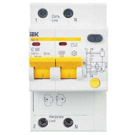 Выключатель автоматический дифференциального тока 2п C 50А 30мА тип AC 4.5кА АД-12 KARAT IEK MAD10-2-050-C-030