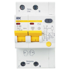 Выключатель автоматический дифференциального тока 2п C 63А 30мА тип AC 4.5кА АД-12 KARAT IEK MAD10-2-063-C-030