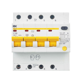 Выключатель автоматический дифференциального тока 4п C 50А 30мА тип AC 4.5кА АД-14 KARAT IEK MAD10-4-050-C-030