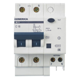 Выключатель автоматический дифференциального тока 2п 16А 30мА АД12 GENERICA MAD15-2-016-C-030