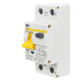 Выключатель автоматический дифференциального тока 2п (1P+N) C 40А 30мА тип A 6кА АВДТ-32 KARAT IEK MAD22-5-040-C-30