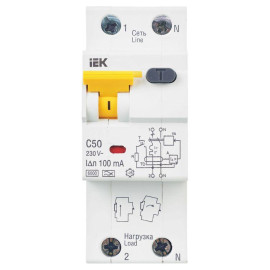 Выключатель автоматический дифференциального тока 2п (1P+N) C 50А 100мА тип A 6кА АВДТ-32 KARAT IEK MAD22-5-050-C-100