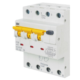 Выключатель автоматический дифференциального тока 4п (3P+N) C 25А 30мА тип A 6кА АВДТ-34 KARAT IEK MAD22-6-025-C-30