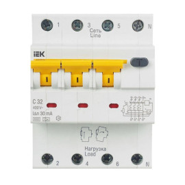 Выключатель автоматический дифференциального тока 4п (3P+N) C 32А 30мА тип A 6кА АВДТ-34 KARAT IEK MAD22-6-032-C-30