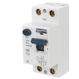 Выключатель дифференциального тока (УЗО) 2п 32А 30мА тип AC ВД1-63 GENERICA MDV15-2-032-030