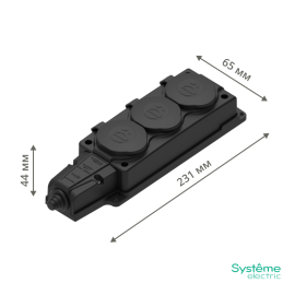 Колодка удлинителя 3-м MultiSet 16А 250В IP44 с заземл. каучук черн. SE MST4103BK