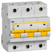 Выключатель автоматический модульный 3п D 40А 10кА ВА47-100МА без тепл. расцеп. KARAT IEK MVA43-3-040-D