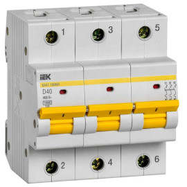 Выключатель автоматический модульный 3п D 40А 10кА ВА47-100МА без тепл. расцеп. KARAT IEK MVA43-3-040-D