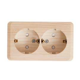 Розетка 2-м ОП Этюд Дача 16А IP20 250В с заземл. защ. шторки сосна SE PA16-008D