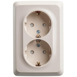 Розетка угловая 2-м ОП Этюд 16А IP20 250В с заземл. защ. шторки крем. SE PA16-108K