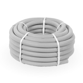 Труба гофрированная ПВХ d32мм с протяжкой сер. (уп.25м) Строитель PR.033225