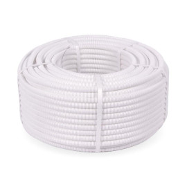 Труба гофрированная ПЛЛ легкая d16мм с протяжкой безгалоген. (HF) (НГ) бел. (уп.100м) Промрукав PR02.0214