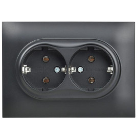 Розетка 2-м SKANDY 16А с заземл. без защ. шторок в сборе SK-R08Bl черн. IEK SK-R21-16-K02-F