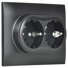 Розетка 2-м SKANDY 16А с заземл. без защ. шторок в сборе SK-R08Bl черн. IEK SK-R21-16-K02-F