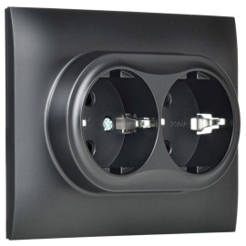 Розетка 2-м SKANDY 16А с заземл. защ. шторки в сборе SK-R07Bl черн. IEK SK-R24-16-K02-F