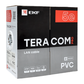 Кабель витая пара F/UTP кат.5E 4 пары 24 AWG solid PVC сер. (м) TERACOM PRO EKF TRP-5EFTP-04PVC-GY-IN3