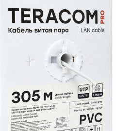 Кабель витая пара U/UTP кат.5E 4 пары 24 AWG solid PVC сер. (м) TERACOM PRO EKF TRP-5EUTP-04PVC-GY-IN3