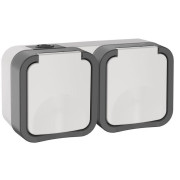 Розетка 2-м ОП TORS 16А IP55 TS222 горизонт. с заземл. с крышкой бел. IEK TS-R26-16-55-G-K41