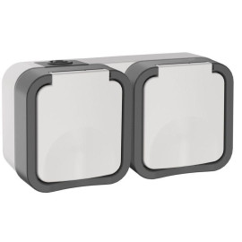 Розетка 2-м ОП TORS 16А IP55 TS222 горизонт. с заземл. с крышкой бел. IEK TS-R26-16-55-G-K41